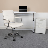 Flash Furniture BLN-NAN219AP595M-WH-GG Work From Home Kit - White Adjustable Computer Desk, LeatherSoft Office Chair and Inset Handle Locking Mobile Filing Cabinet